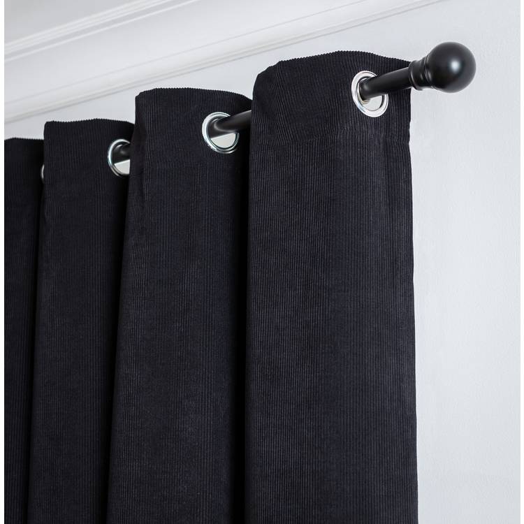 Habitat corduroy eyelet curtains black 117x137cm, imported from the UK