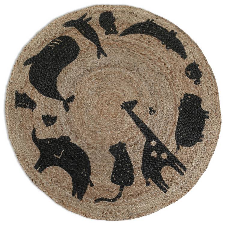 Habitat kids animal print round jute rug 100cm - British product
