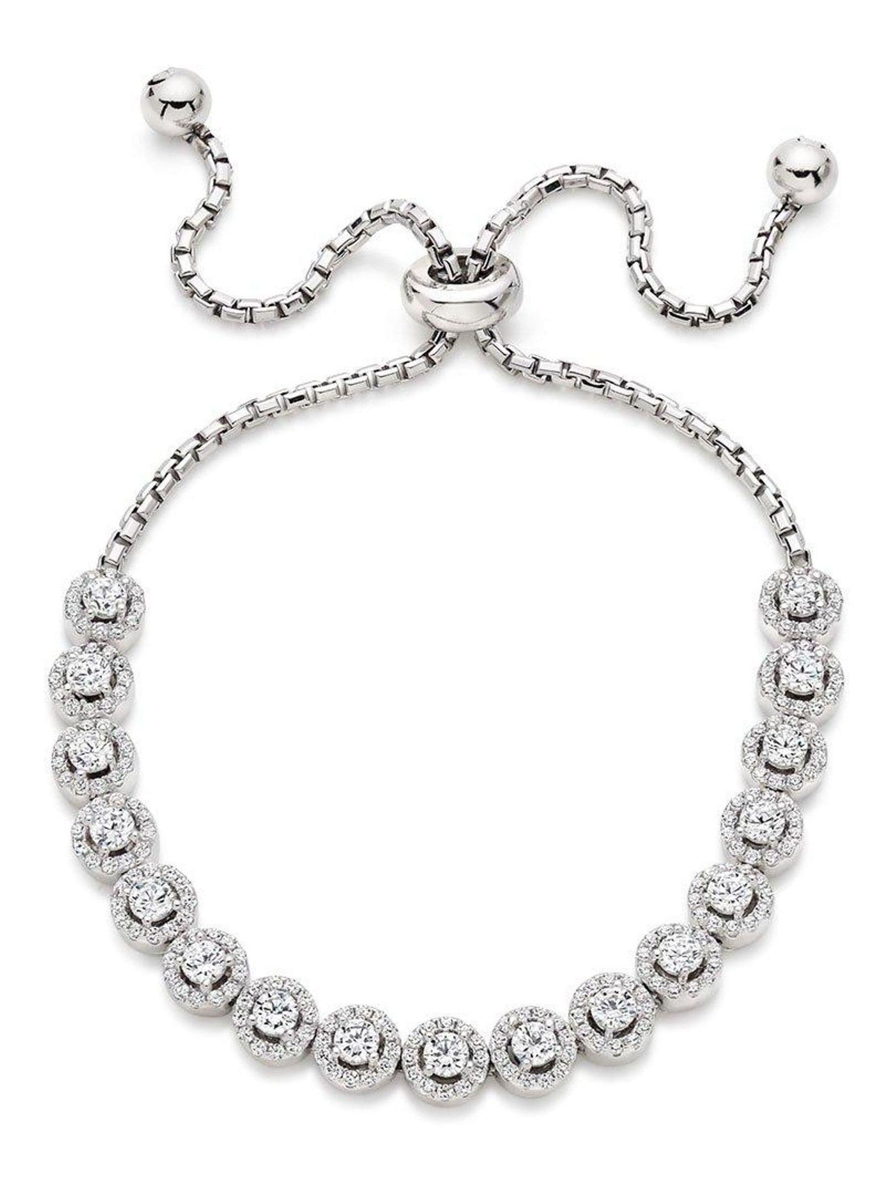 Silver Cubic Zirconia Halo Bracelet 26cm (British brand)