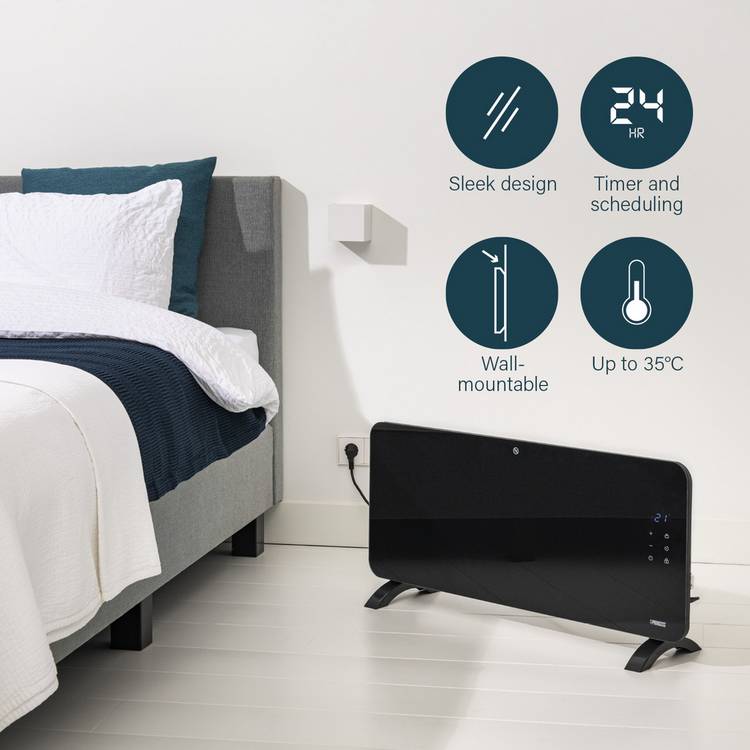 Princess glass panel heater 2kW black, UK version