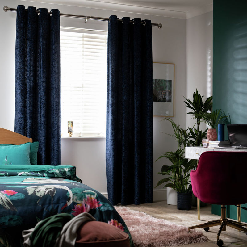 Argos Home Crushed Velvet Eyelet Curtains - Blue - 168x183cm