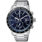 Citizen silver chronograph watch blue dial 44mm (British brand)