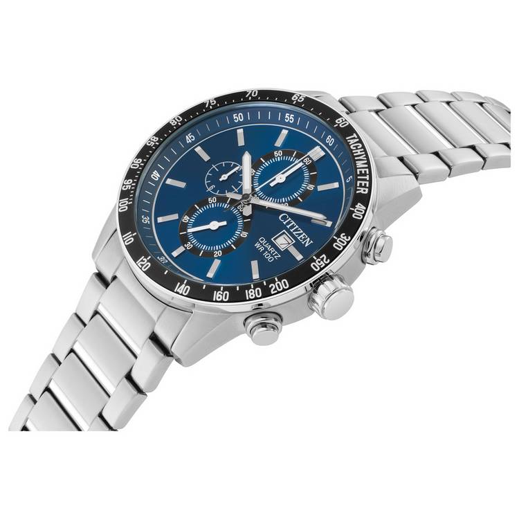 Citizen silver chronograph watch blue dial 44mm (British brand)