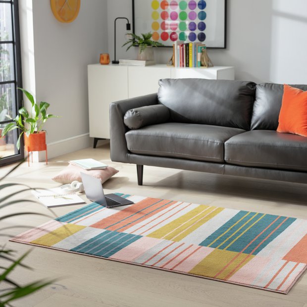 Argos Home abstract stripe coral rug 120x170cm, imported from the UK