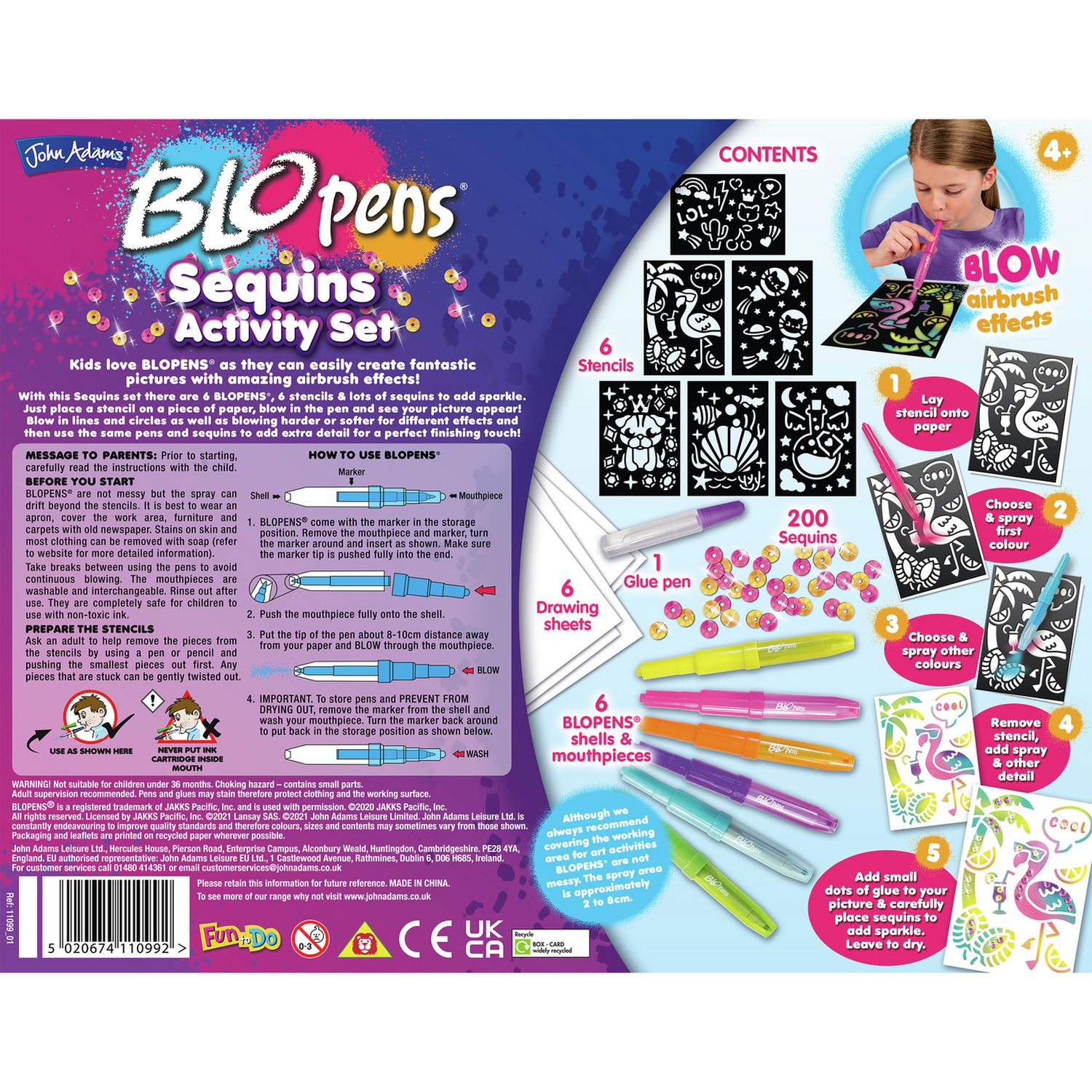John Adams Blopens Sequins Set craft toy, imported from the UK