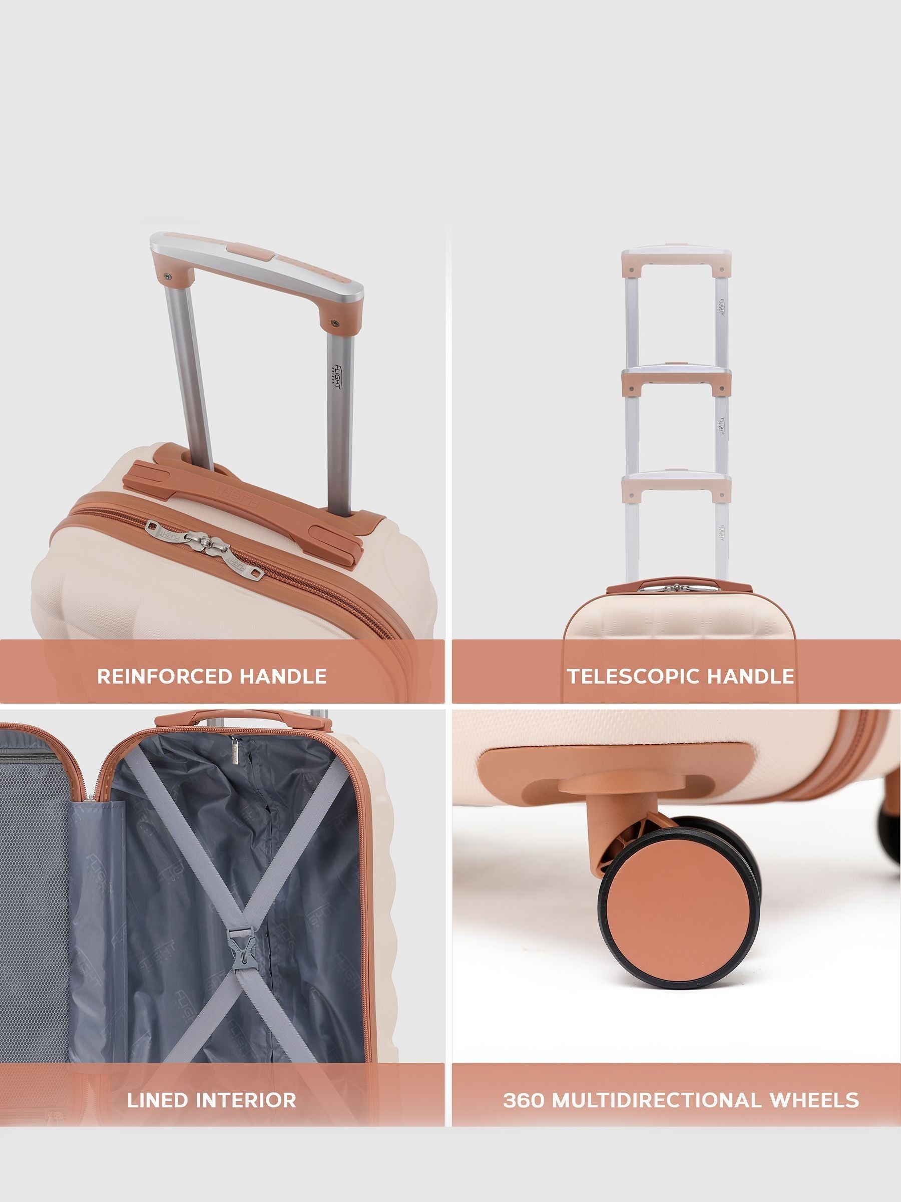 Flight Knight cream cabin suitcase 55x35x20cm, imported from the UK