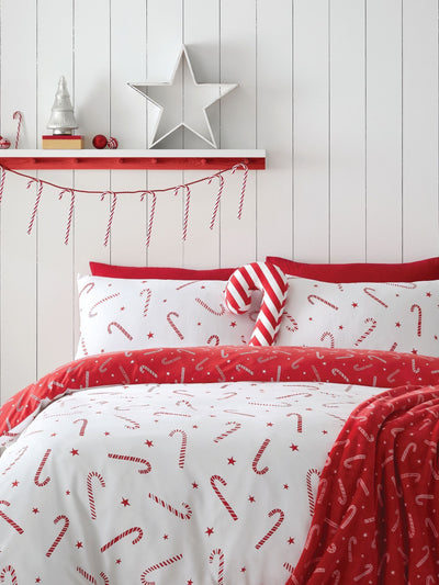 Next Catherine Lansfield White Christmas Candy Cane Non-Iron Duvet Cover Set- Buy online at McGrocer
