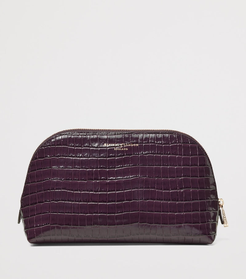 Aspinal of London small leather croc-embossed makeup bag - British product