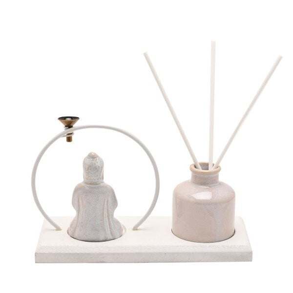 Serenity Buddha Incense and Diffuser Holder Gift Set in White