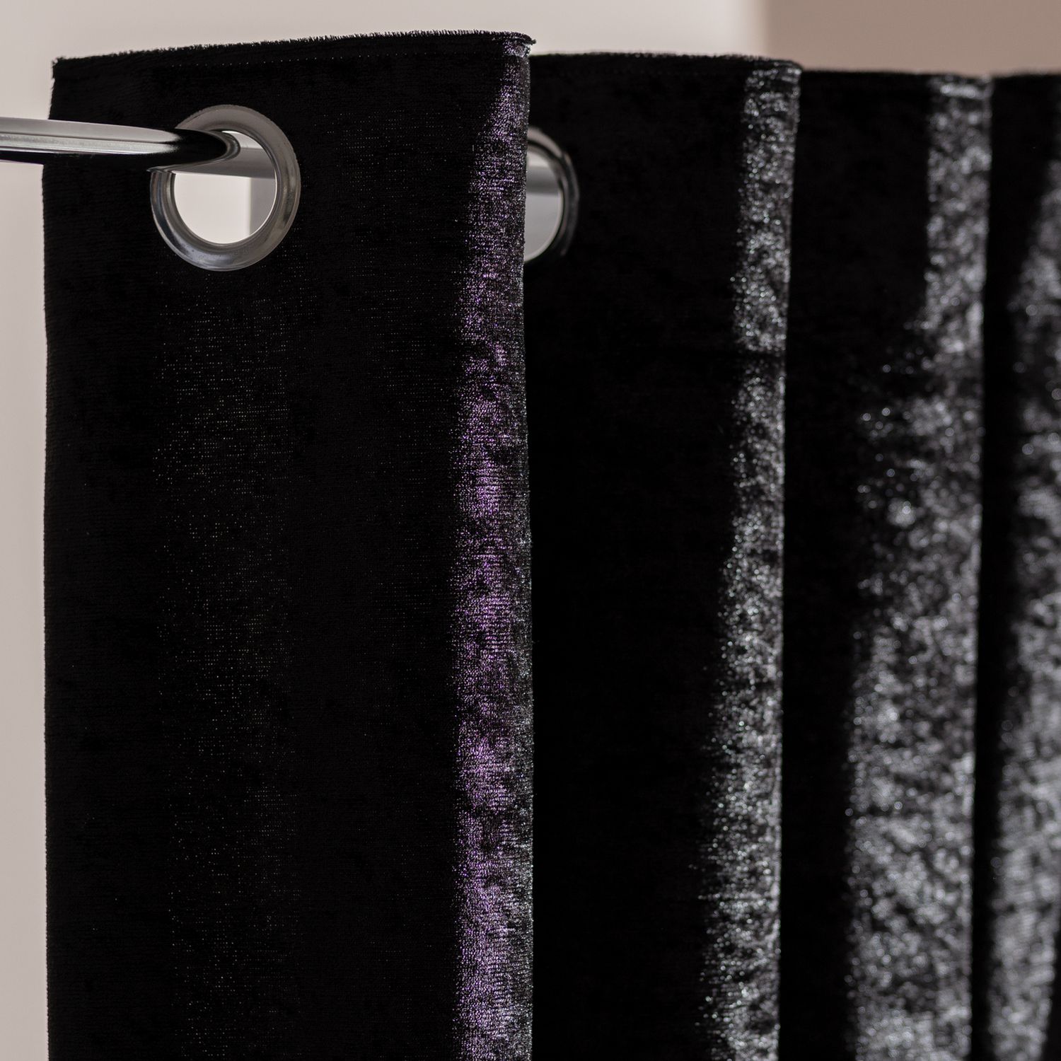 Argos Home Crushed Velvet Eyelet Curtains - Black - 168x229cm