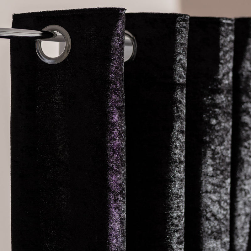 Argos Home Crushed Velvet Eyelet Curtains - Black - 168x229cm