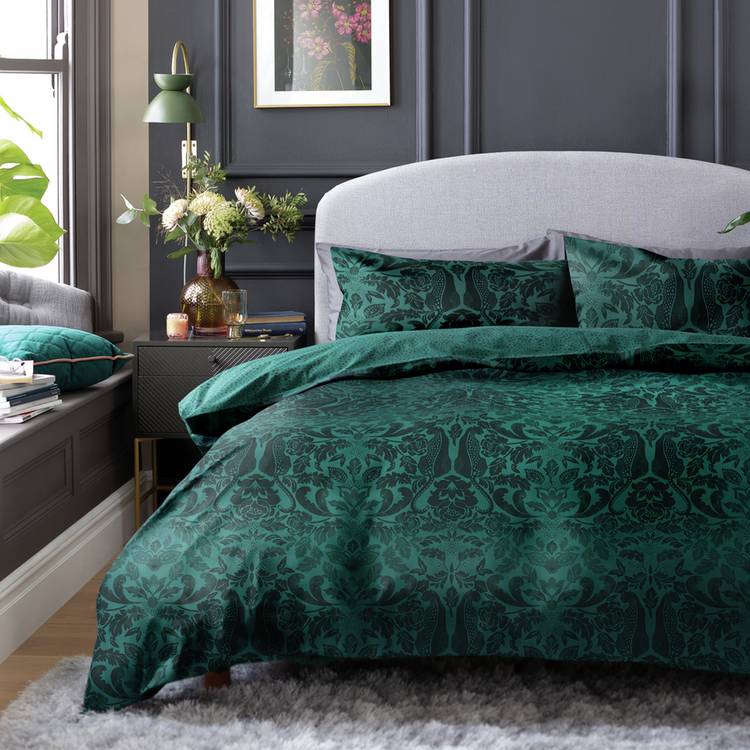 Argos Home bedding set green damask spot single - British product