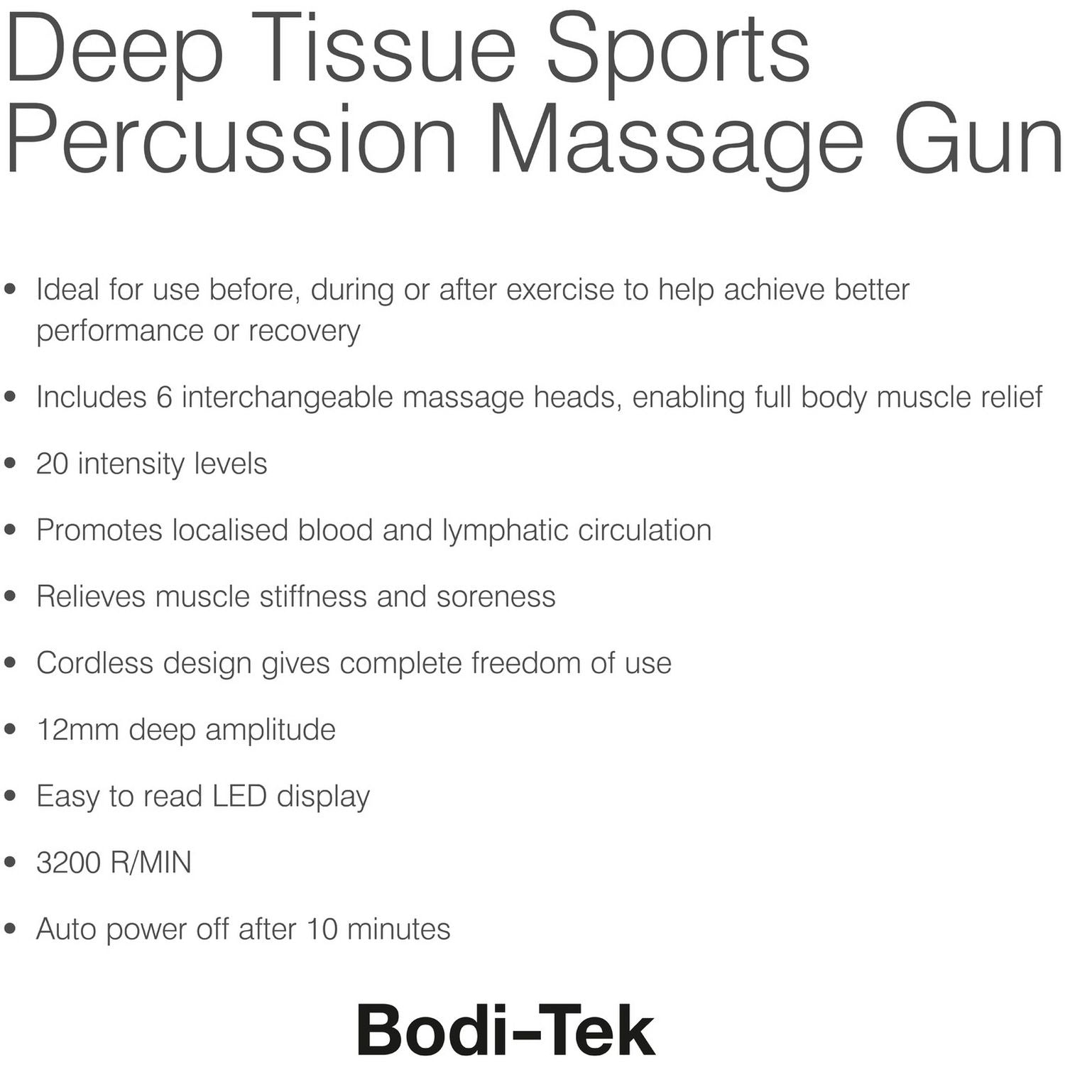 Bodi-Tek deep tissue cordless massage gun, imported from the UK