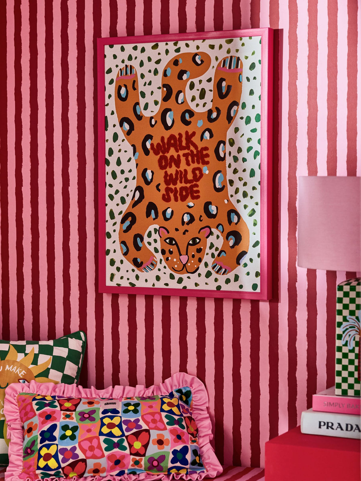 Eleanor Bowmer pink orange leopard wall art 70cm x 50cm - British product