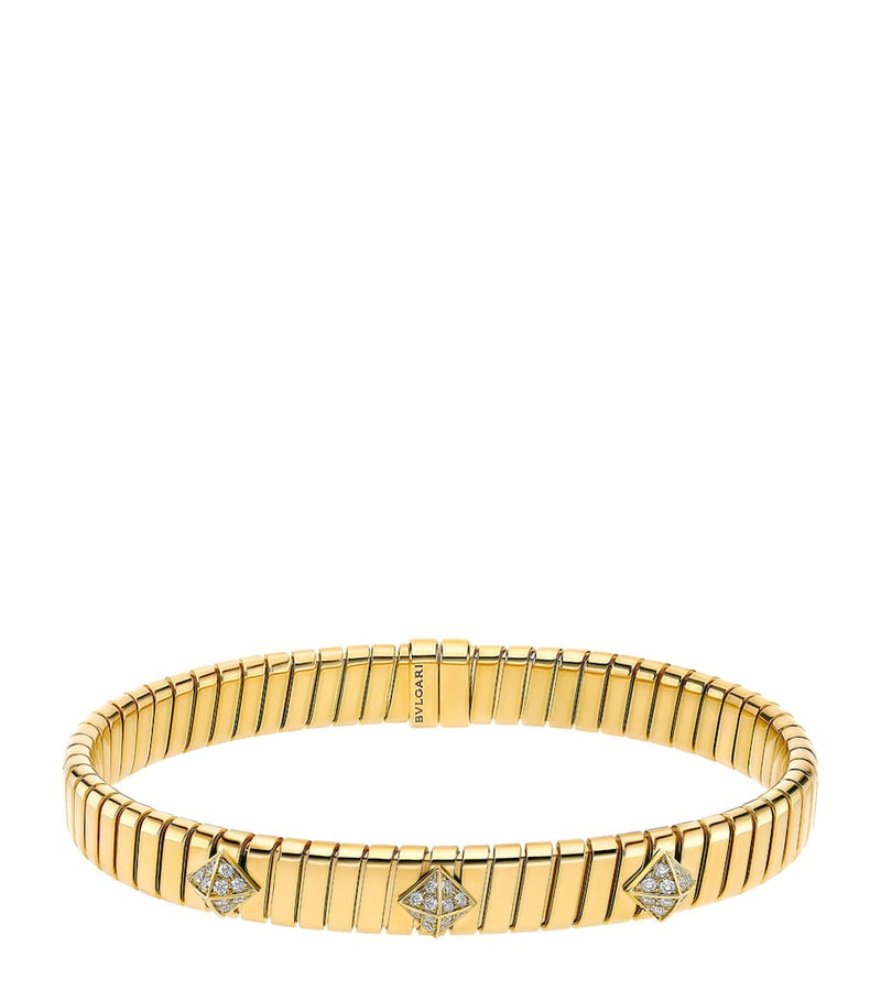 Bvlgari yellow gold Tubogas bangle with diamonds (British brand)
