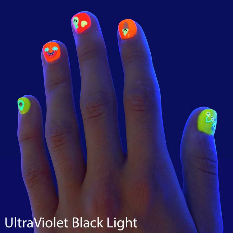 FabLab Glow in the Dark Nail Kit with neon polishes and stickers, UK version
