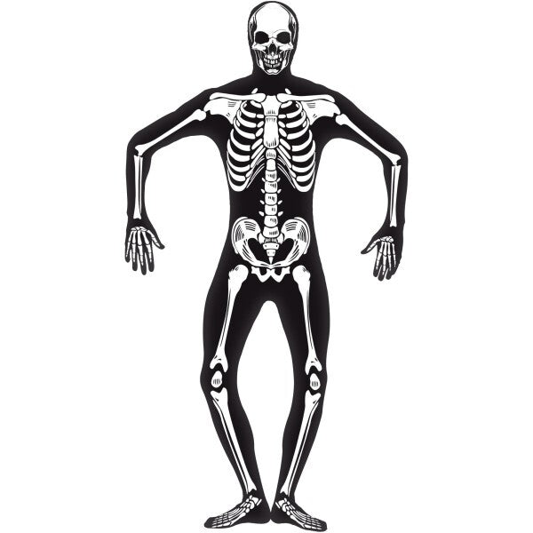 Smiffys skeleton second skin costume black glow in dark (British brand)