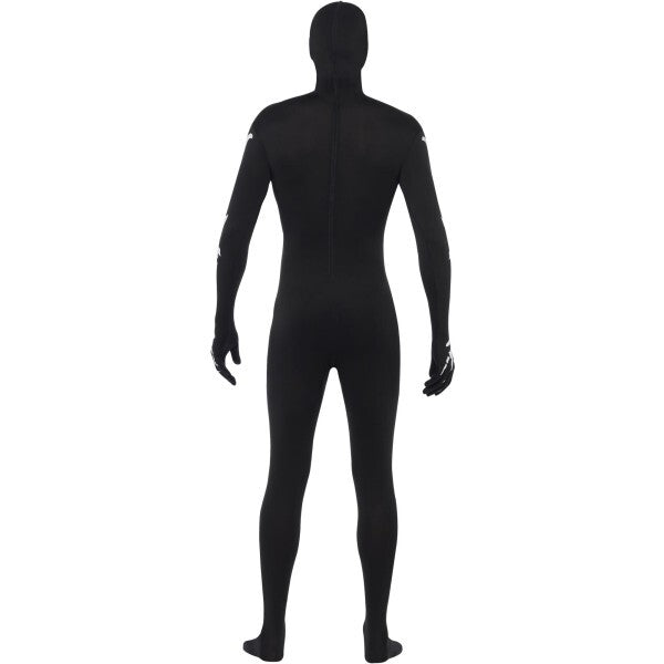 Smiffys skeleton second skin costume black glow in dark (British brand)