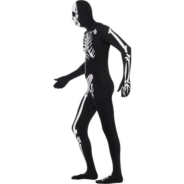 Smiffys skeleton second skin costume black glow in dark (British brand)