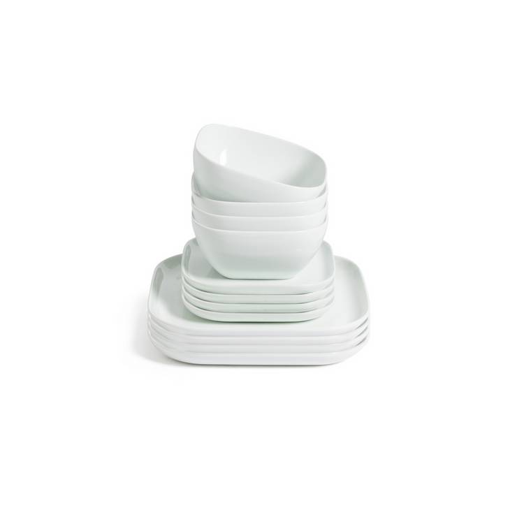 Habitat Riko square dinner set white porcelain 12 piece, UK version
