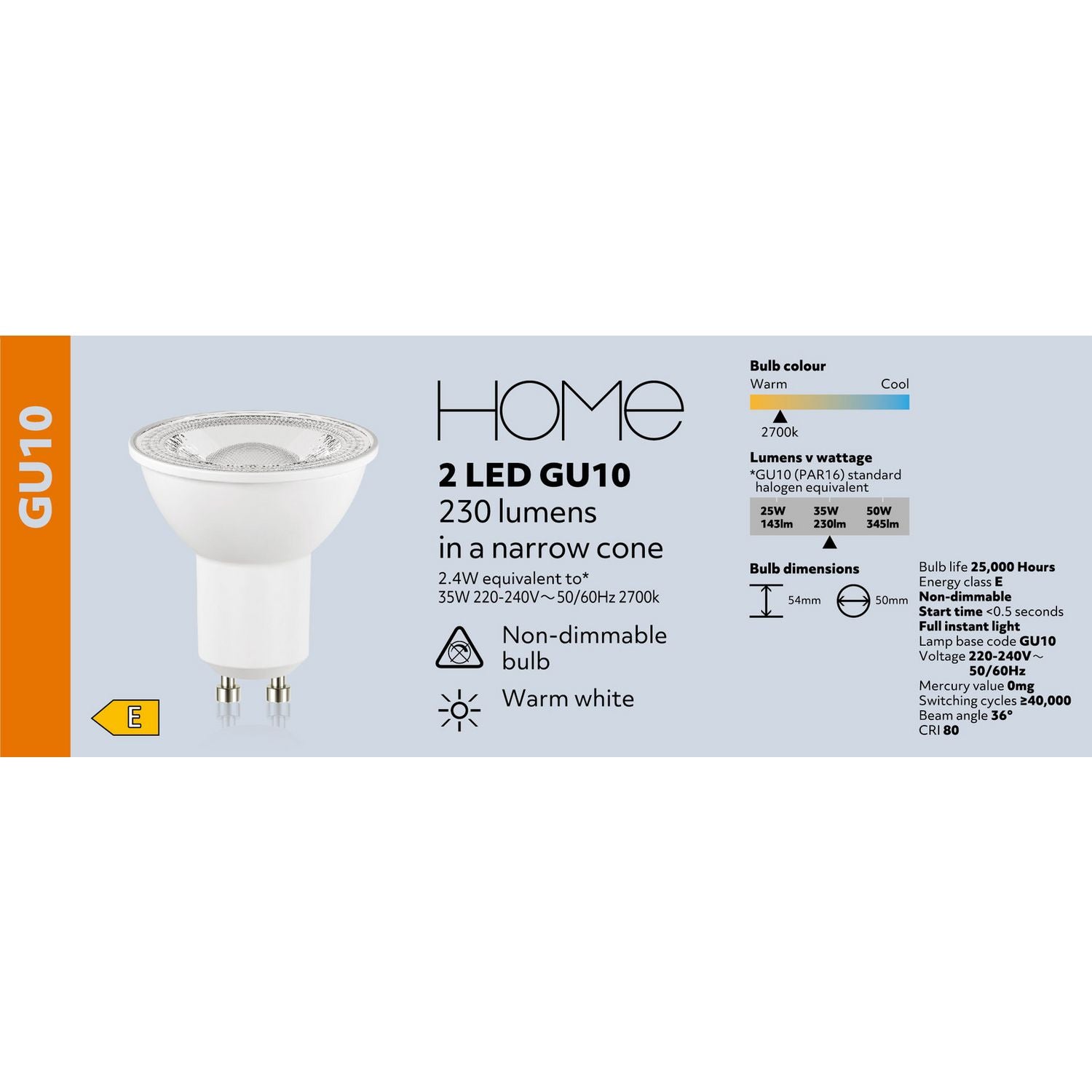 Argos Home LED GU10 light bulb 2 pack (British brand)