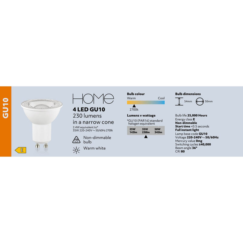 Argos Home LED GU10 bulb warm white 4 pack - British product