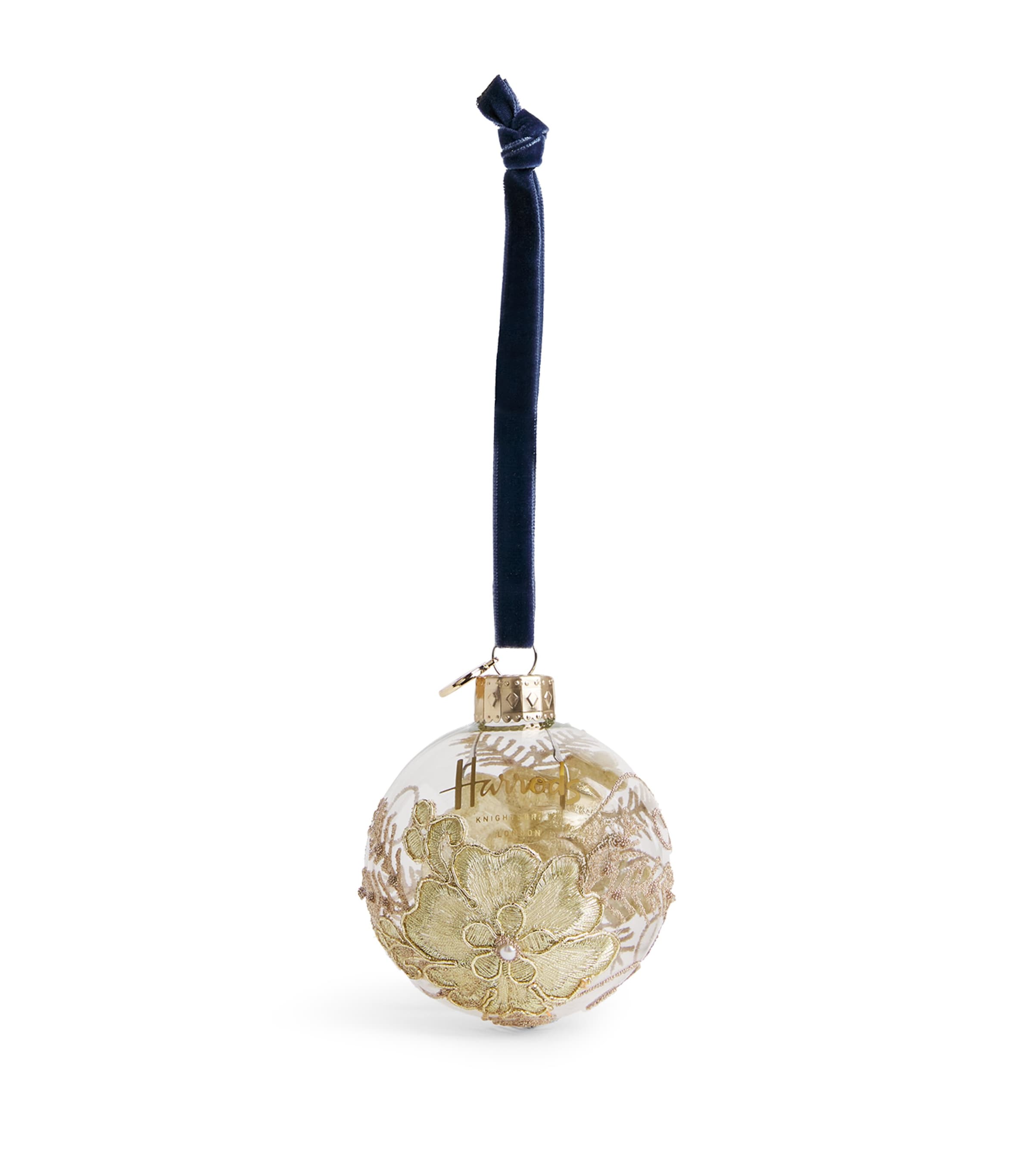 Harrods embroidered flower bauble with gold-tone decoration, imported from the UK