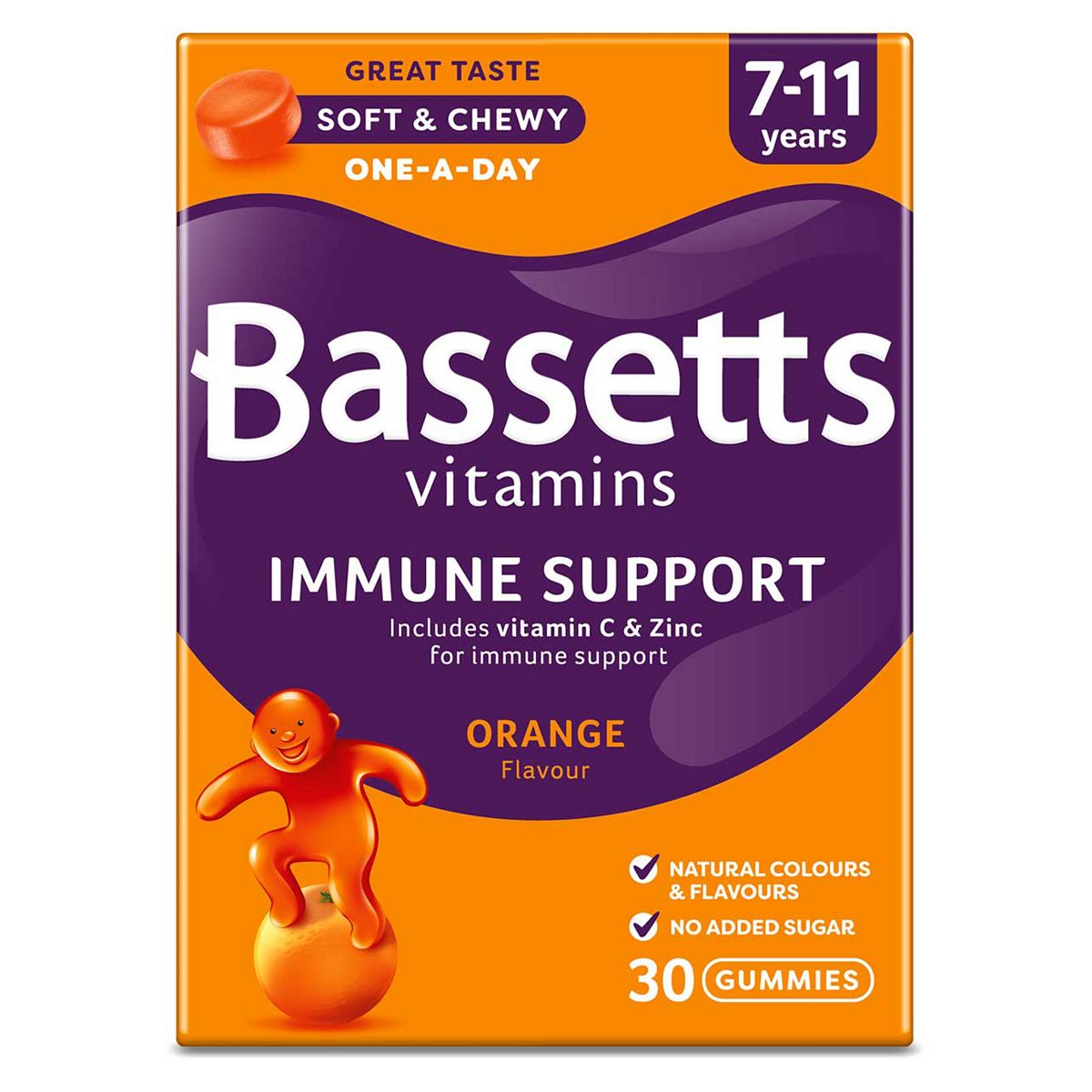 Bassetts Multivitamins Orange Flavour Soft & Chewies 7-11 Years - 30 Pack GOODS Boots   