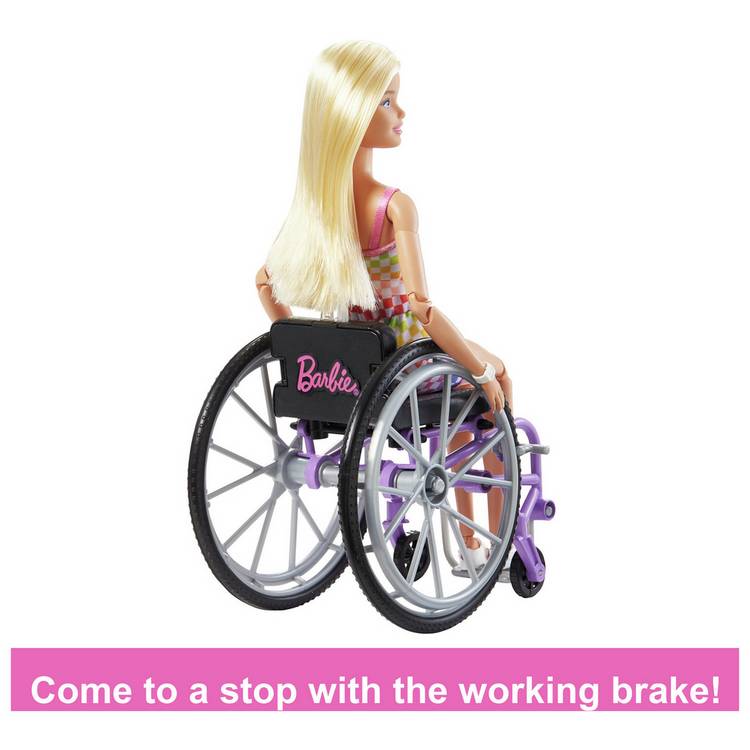 Barbie Fashionista blonde doll with wheelchair and ramp 29cm (British brand)