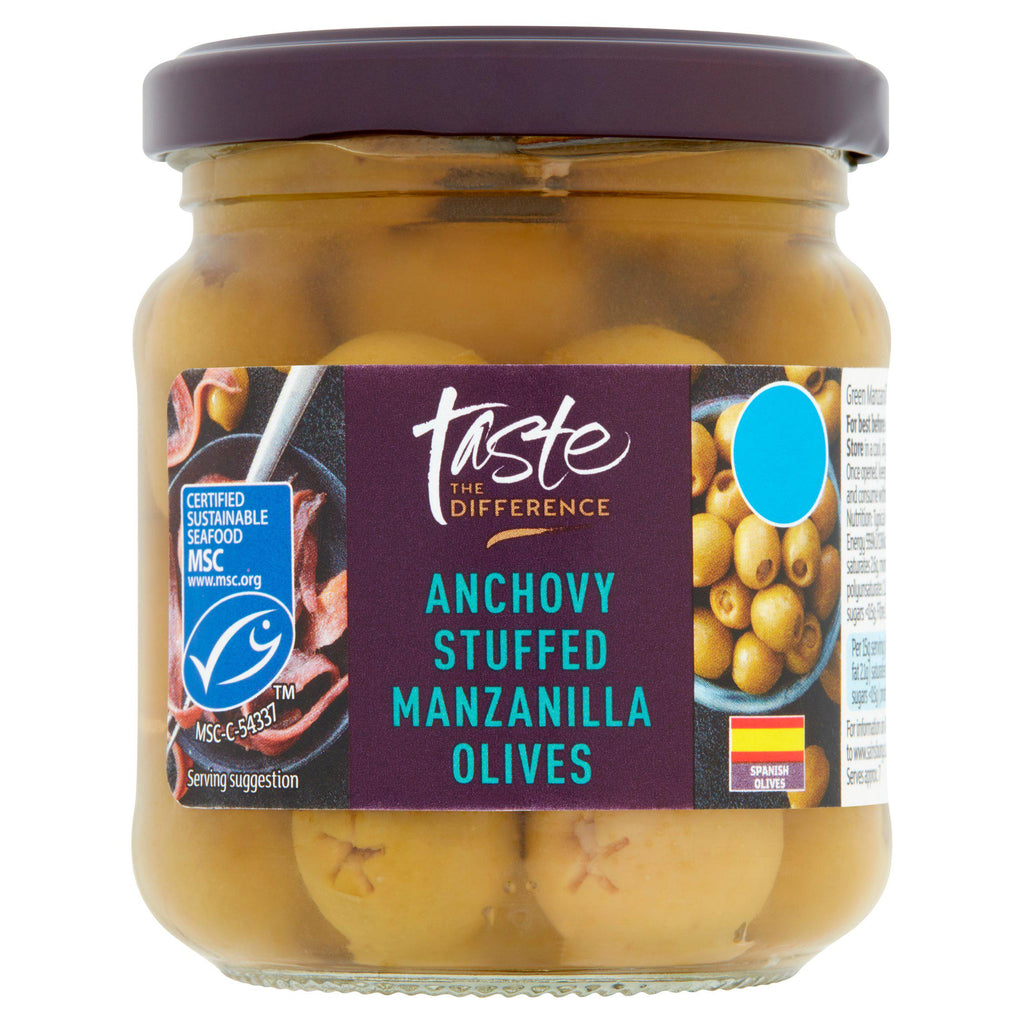 Sainsbury's Anchovy Stuffed Manzanilla Olives, Taste the Difference 195g (102g*)