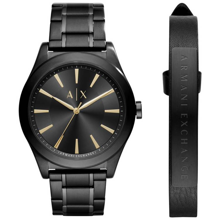 Armani Exchange black stainless steel watch set 44mm - British product