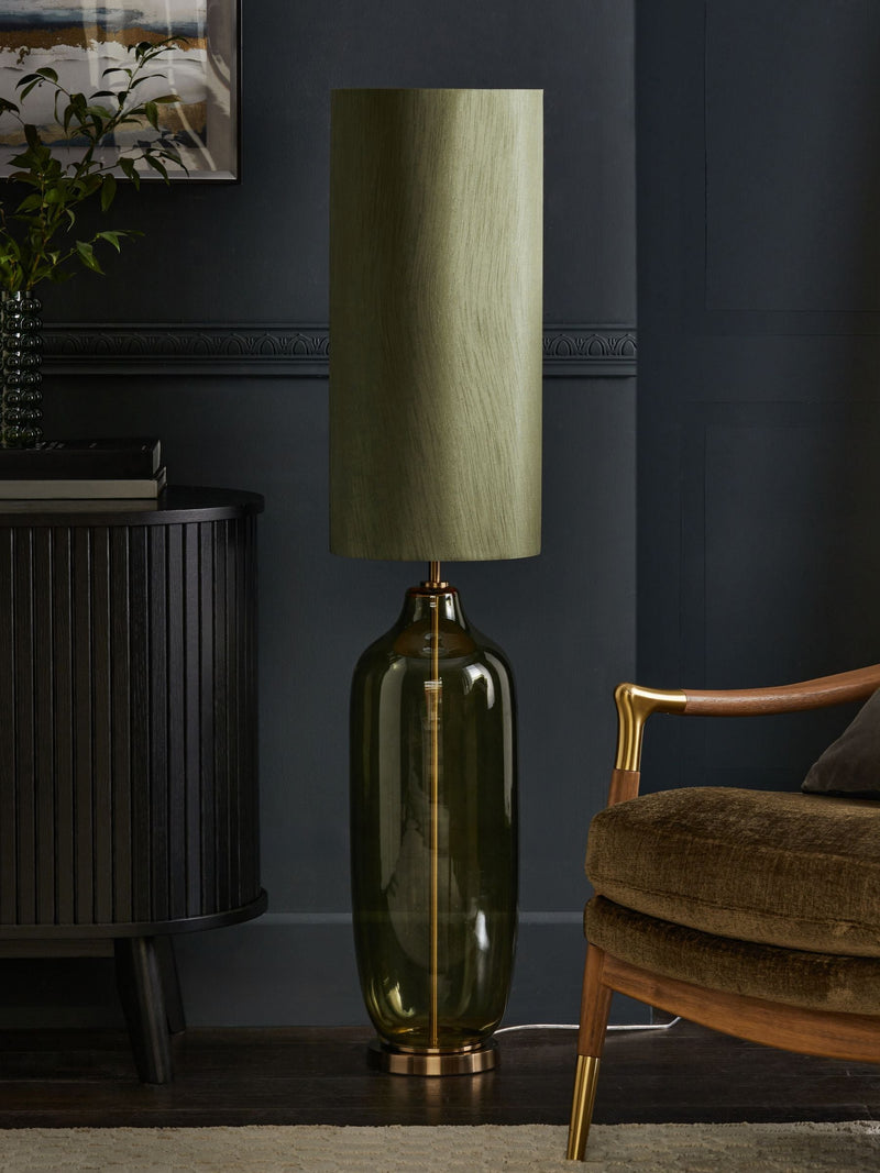 Connor floor lamp green glass base fabric shade, UK version