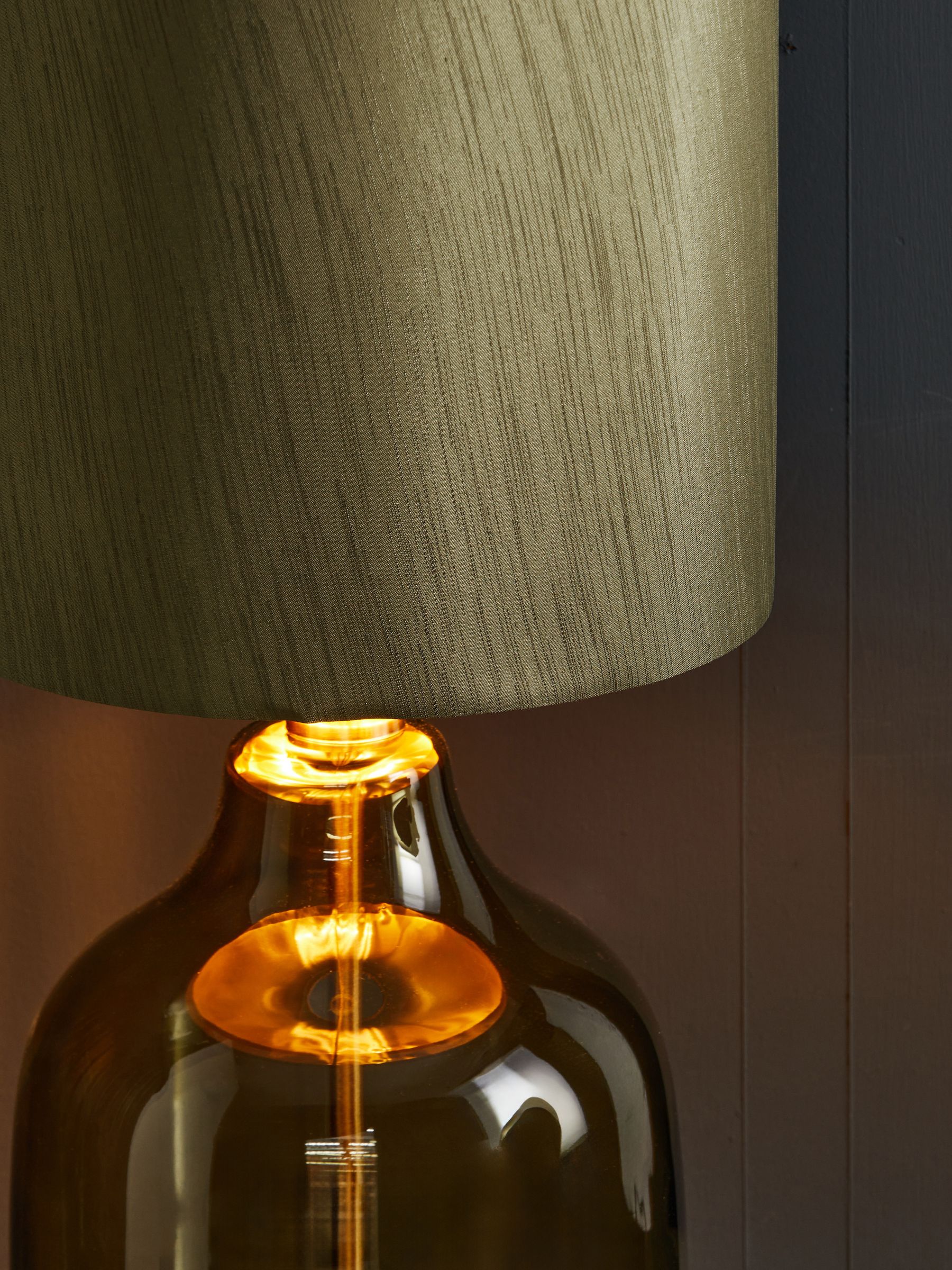 Connor floor lamp green glass base fabric shade, UK version