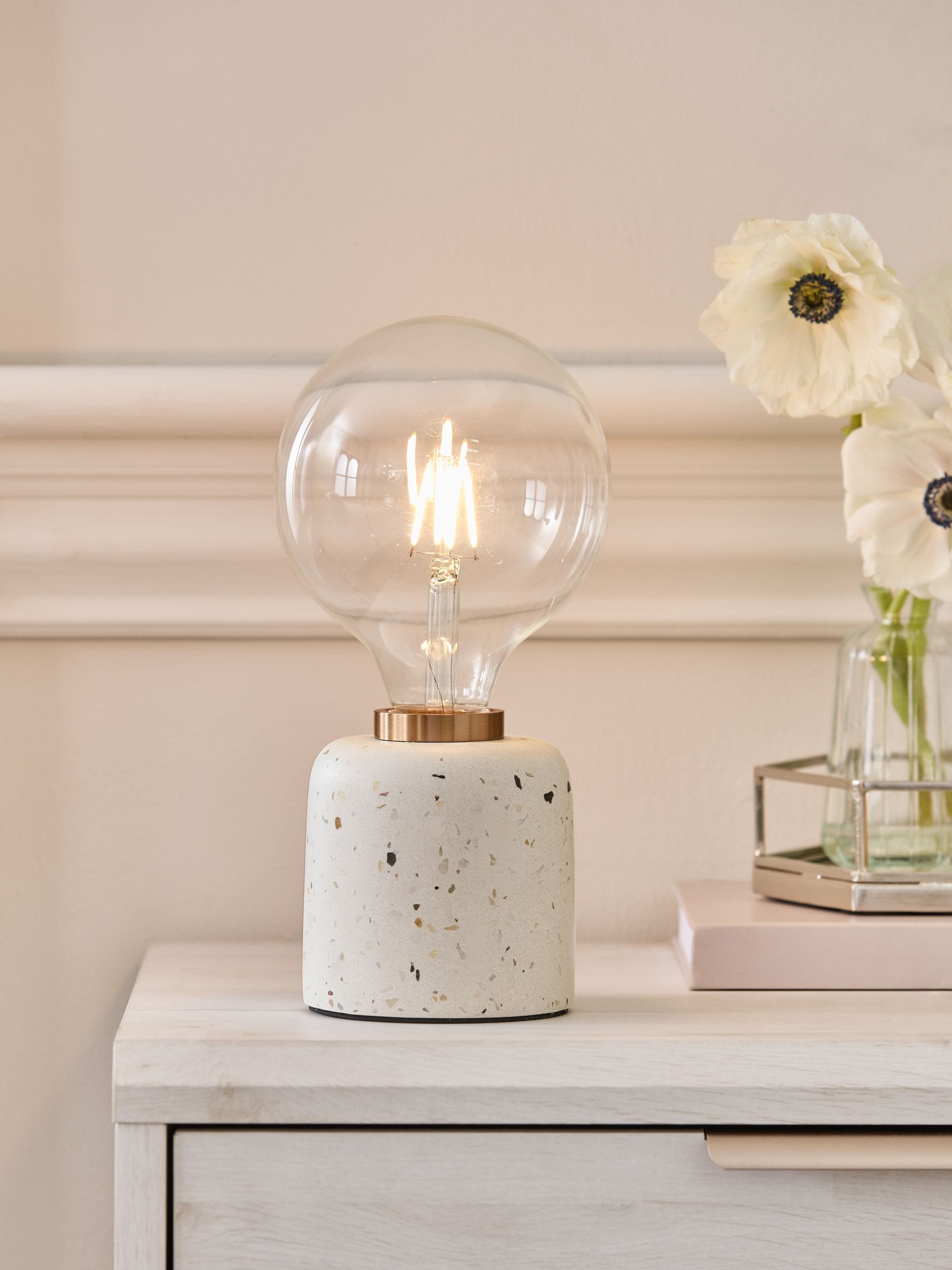 White Terrazzo rechargeable touch wireless table lamp, UK version