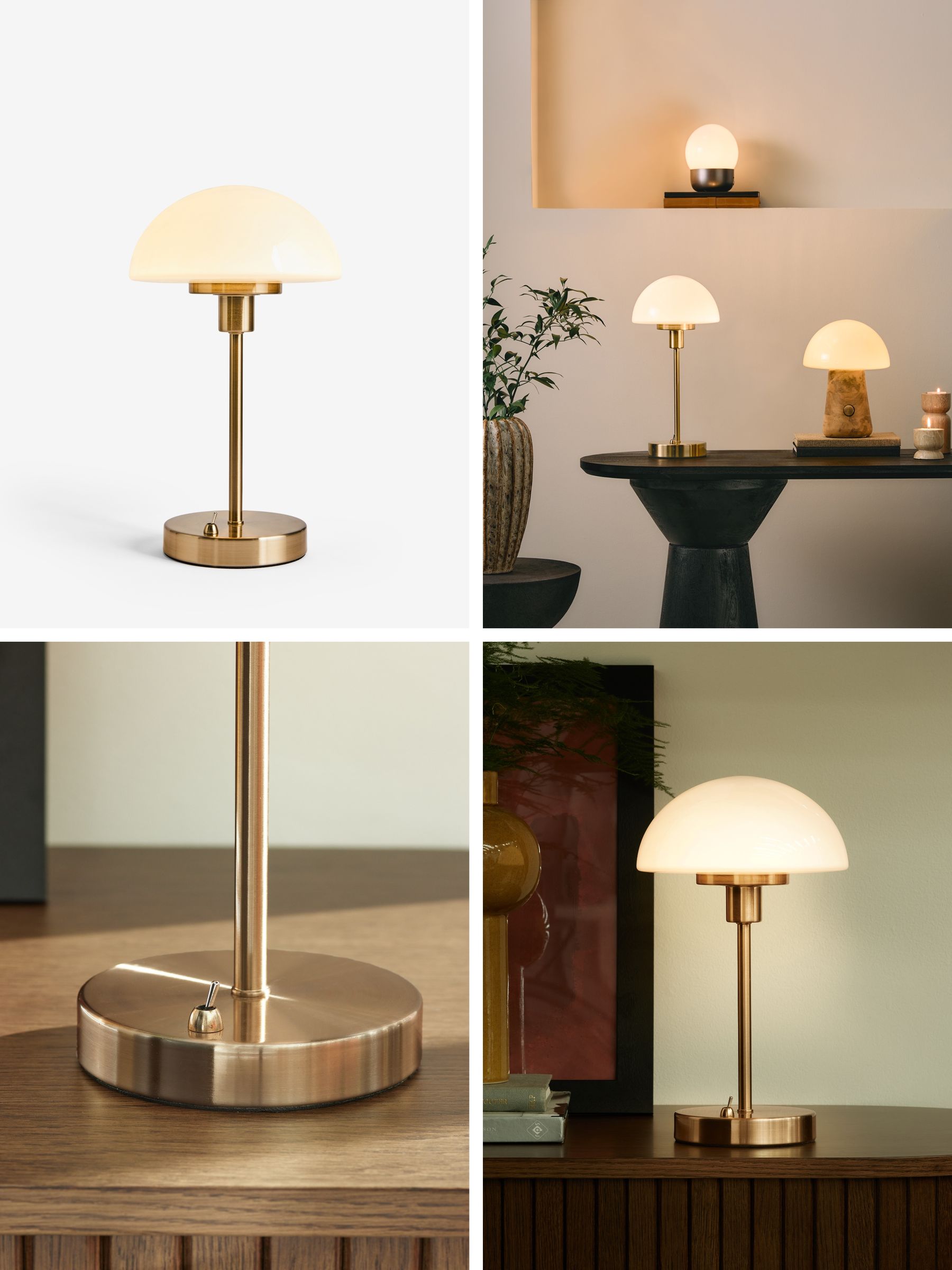 Brass Lambeth table lamp brushed brass opal glass (British brand)