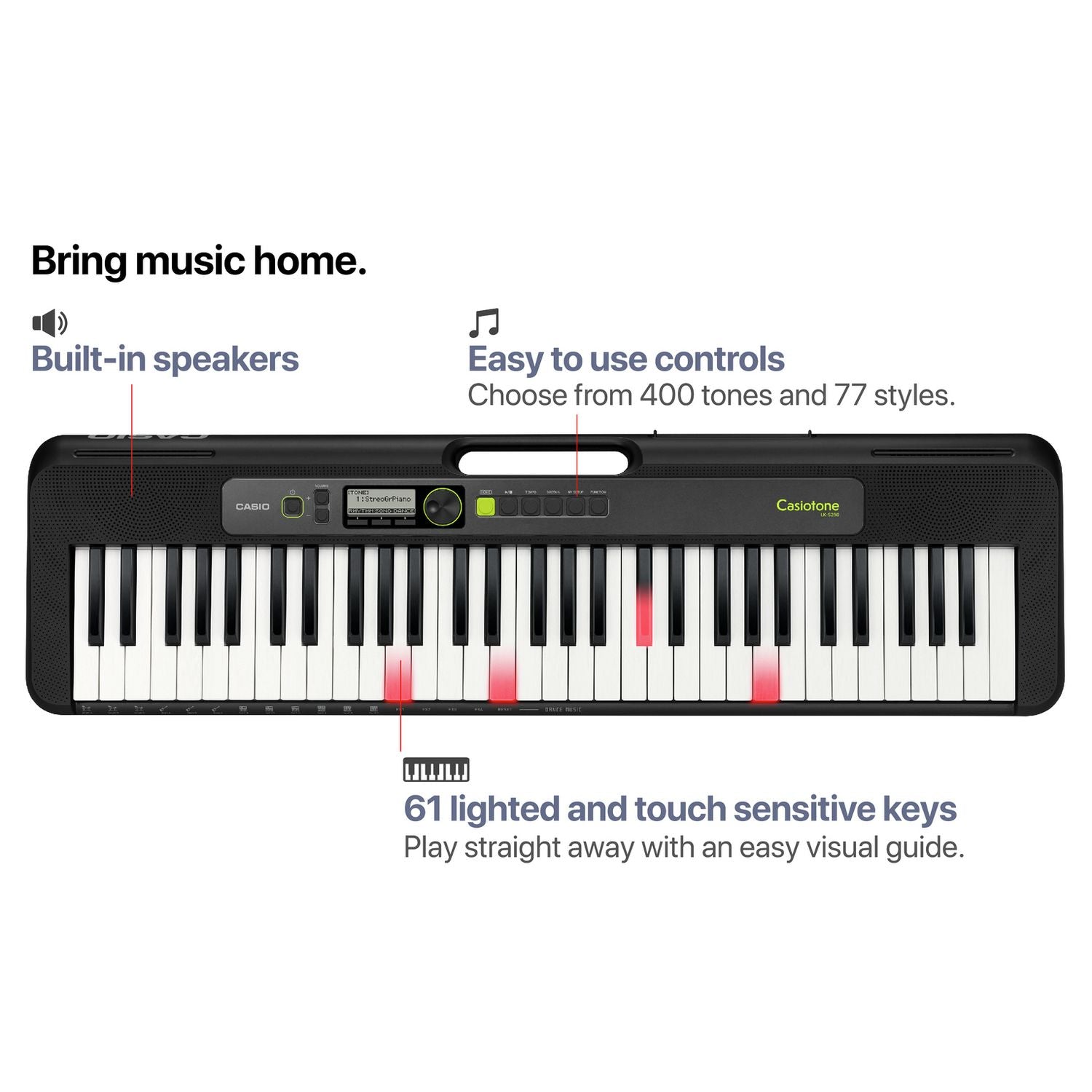 Casio LK-S250AD 61-key keyboard bundle, imported from the UK