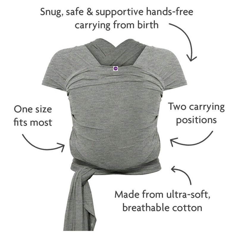 Izmi baby wrap Mid Grey one size, imported from the UK