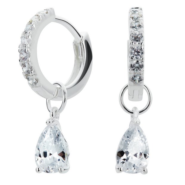 Revere sterling silver cubic zirconia huggie hoop earrings, UK version