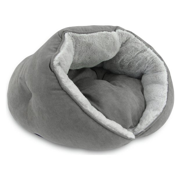 Cat Bed Grey Suede and Faux Fur Medium, imported from the UK