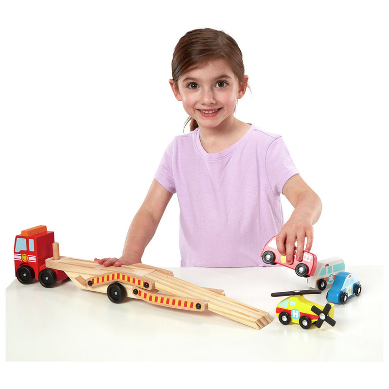 Melissa & Doug Wooden Emergency Vehicle Transporter Truck, imported from the UK