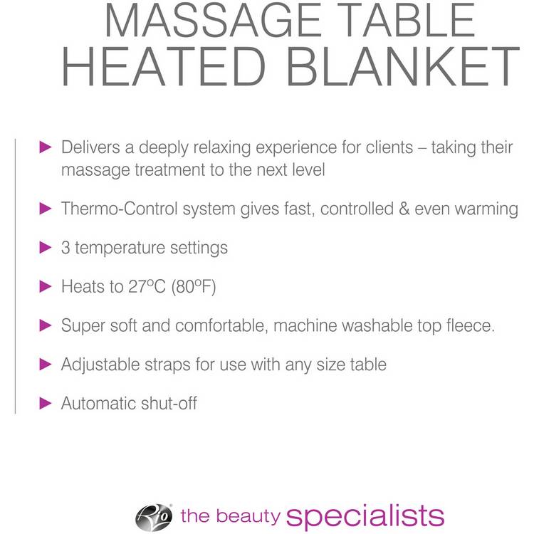 Rio massage table heated blanket with adjustable straps, UK version