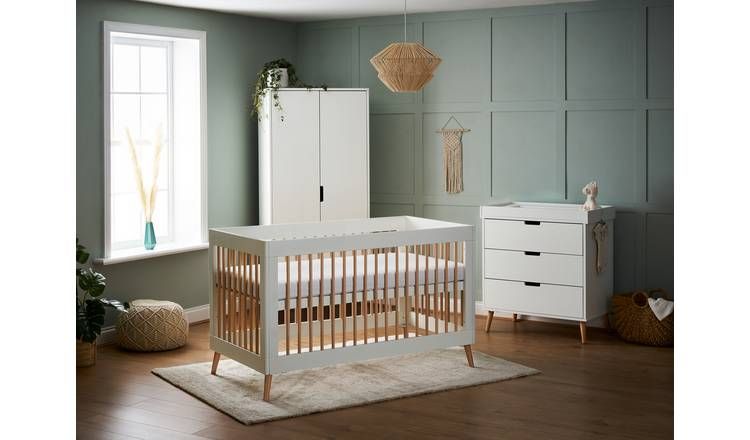 Obaby Maya Cot Bed Nursery Furniture Set - White and Acacia GOODS Argos