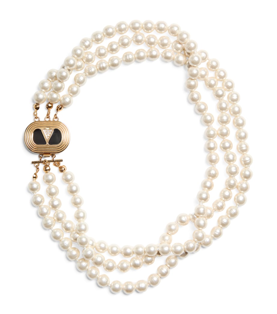 Valentino Garavani Ovalette necklace faux pearl crystal 42cm, imported from the UK