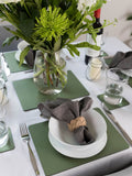 Lara-May olive green leather coasters and placemats set of 6, UK version
