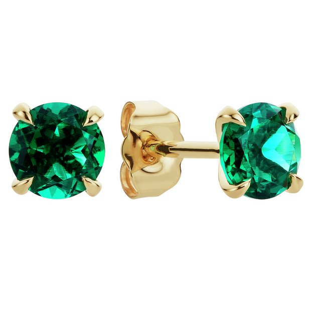 Revere 9ct gold created emerald stud earrings - British product
