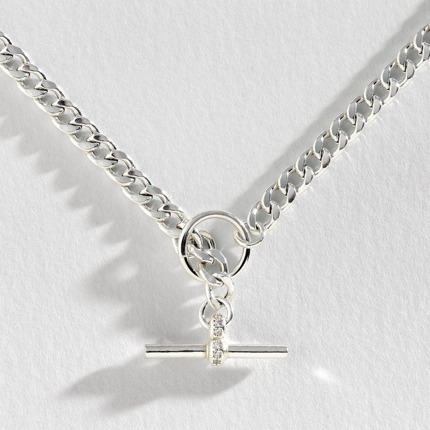 Revere necklace T-bar curb cubic zirconia 45cm, UK version
