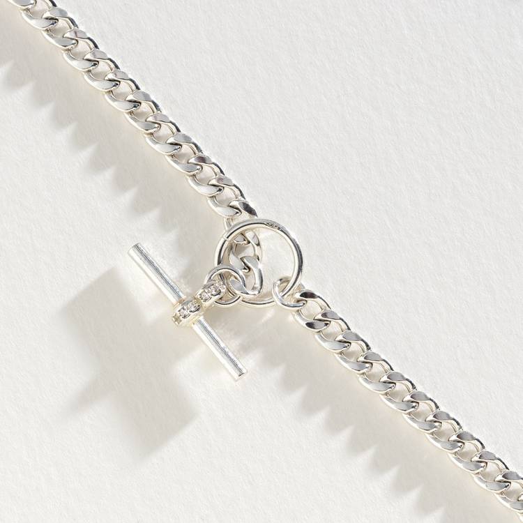 Revere necklace T-bar curb cubic zirconia 45cm, UK version