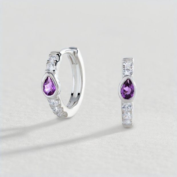Revere sterling silver cubic zirconia huggie hoop earrings, UK version