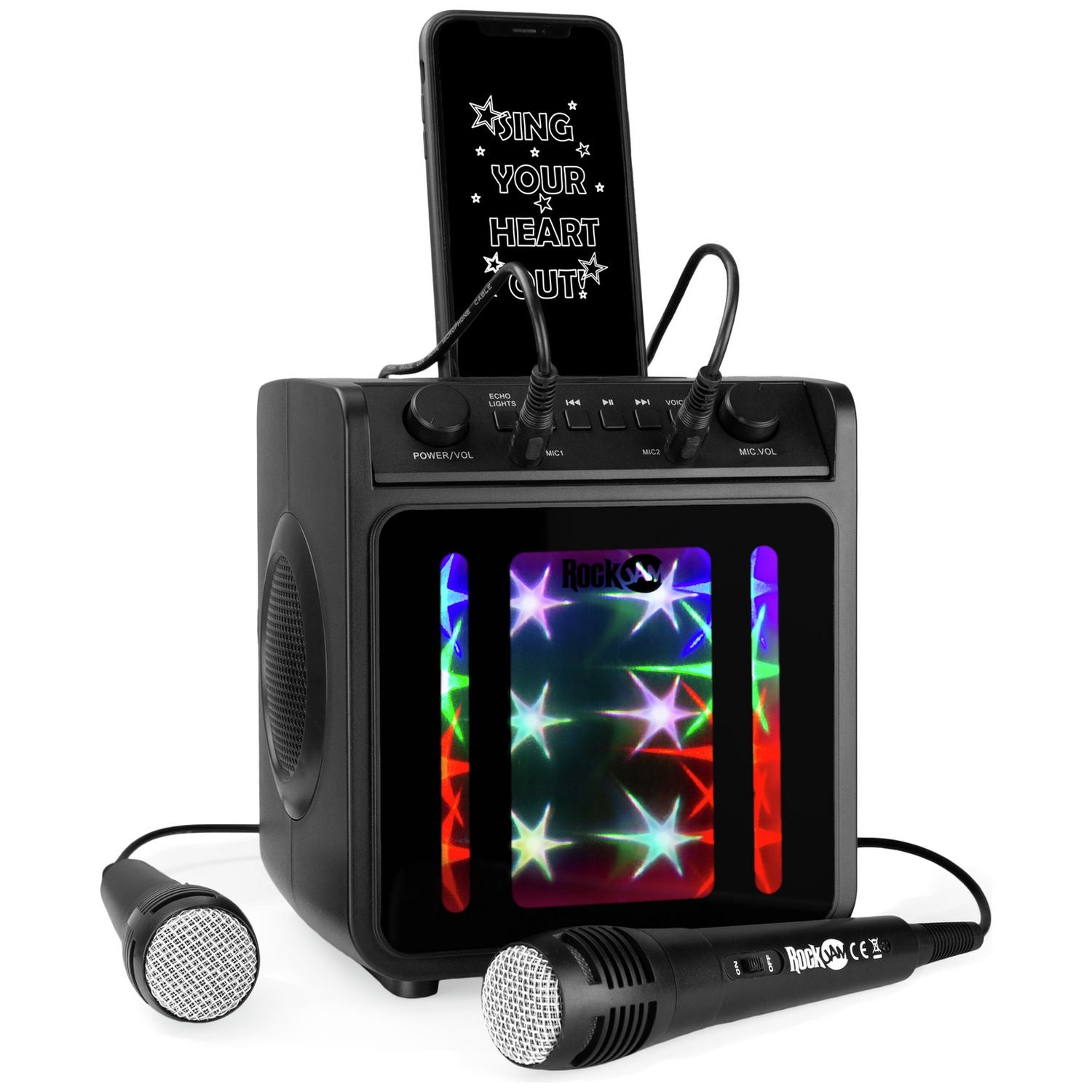 RockJam SingCube 10W Bluetooth karaoke machine with two mics - British product