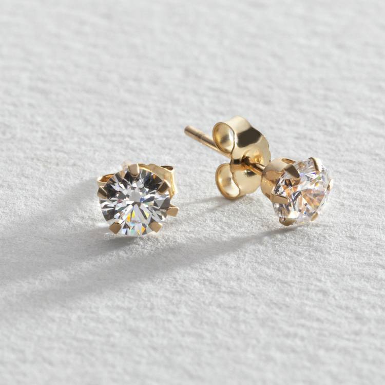 Revere 9ct gold cubic zirconia stud earrings 4mm, UK version